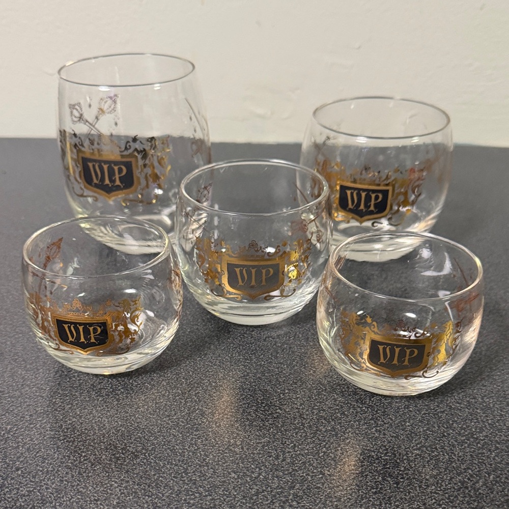 Elegant MCM VIP Glass Set with Gold Accents